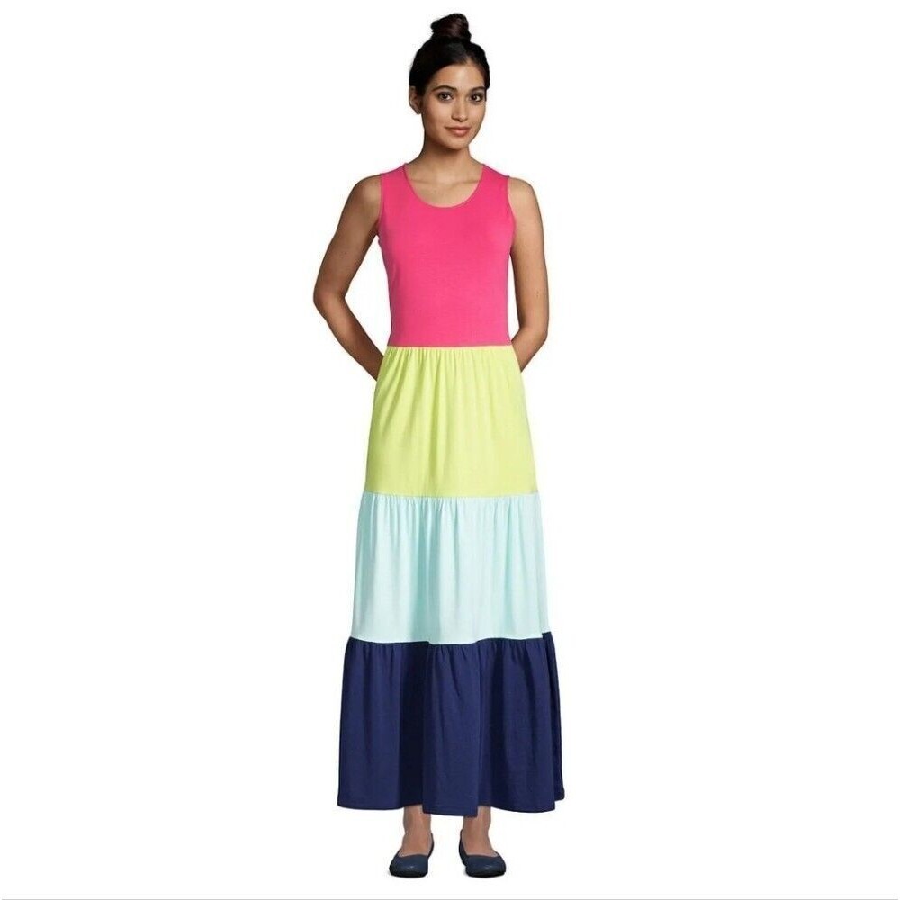 NEW Lands' End Women's Sleeveless Tiered Maxi Dress Womens Medium Tall